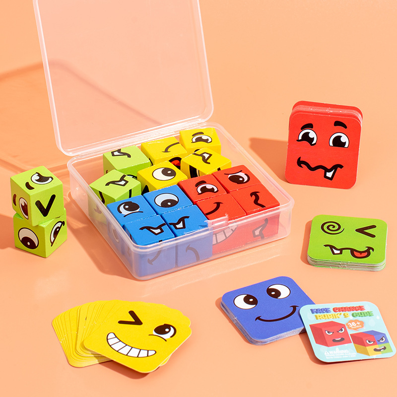 Tiktok Hot face-changing Cube expression building blocks rompecabezas de educación temprana para niños juguetes de madera interactivos entre padres e hijos