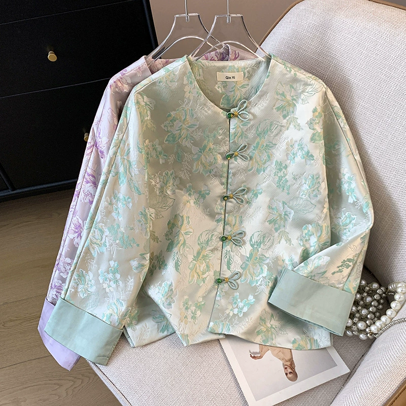 Реальная стрельба в новом китайском стиле улучшенная китайская одежда пуговица жаккардовая парча ткацкая тяжелая вышивка с длинными рукавами кардиган женская куртка