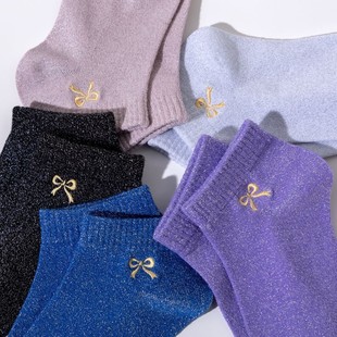 New gold and silver silk women socks Korean bow embroidery socks cross-border wholesale