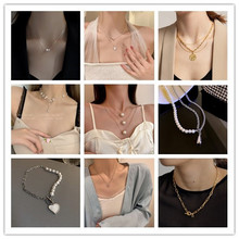 韩国新款珍珠锁骨链设计感女珍珠颈链优雅时尚项链跨境大气钥匙