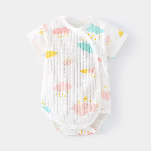 Baby's Summer Skeleton Thin A-Line Triangular Shirt for Newborn Boys and Girls, Short-Sleeve Climbing Pure Cotton Bodysuit