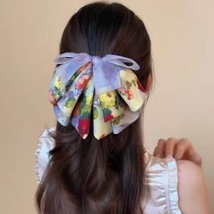 复古多彩油画蕾丝珍珠马尾夹新款超仙甜美少女百搭半扎发气质抓夹
