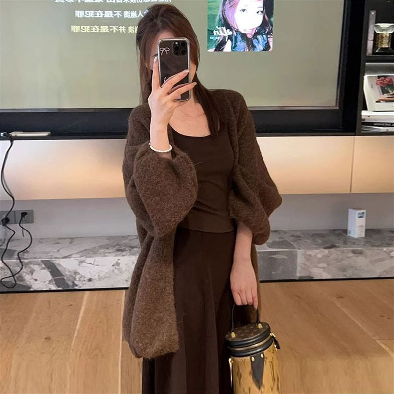 软糯韩系慵懒风气质时尚毛衣外套女秋冬宽松大码洋气感针织开衫女|undefined