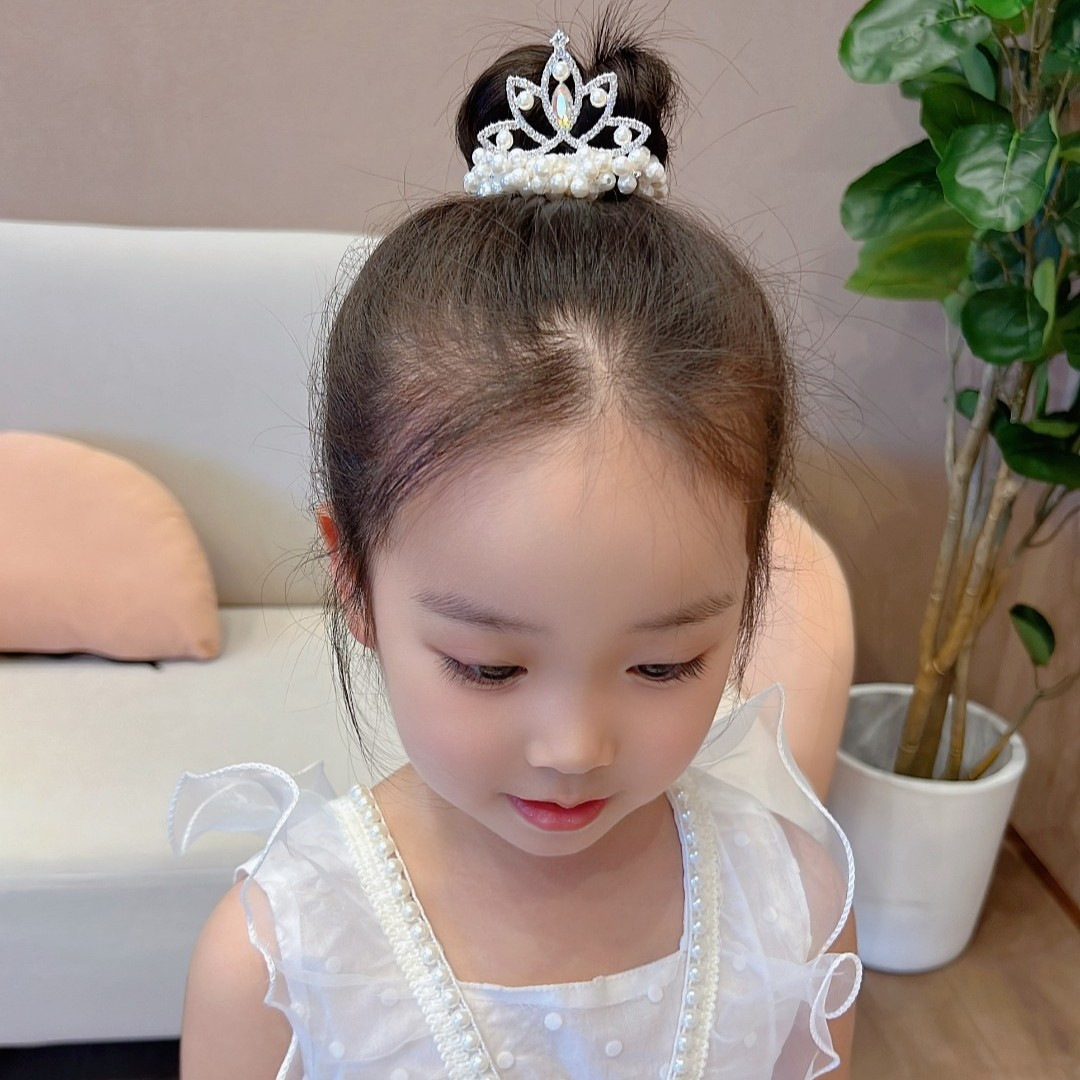 Accesorios para el cabello corona de princesa para niños perla bola cabeza Anillo para el cabello cuerda para el cabello niña corbata de pelo corona de perlas de todo fósforo