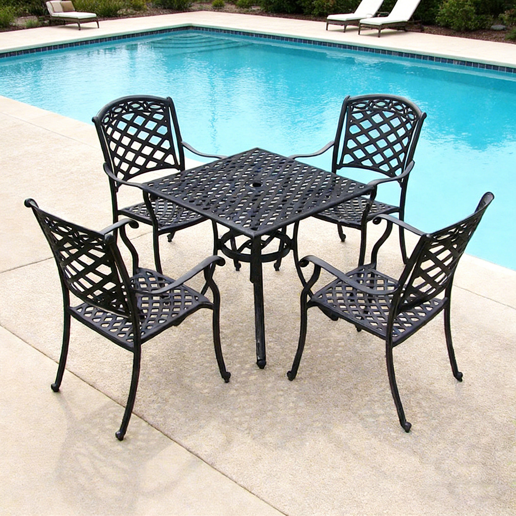 Outdoor Aluminum Alloy Square Table and Chair Set, Small Balcony, Courtyard, Villa, Garden Table and Chairs, Waterproof and Sun-Proof, Leisure Home