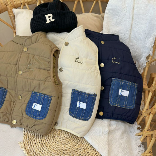 Children's Cotton Vest  Winter Model, Girls' Thick Vest, Boys' Fleece-Lined Back Vest Outerwear, Cotton Clothing