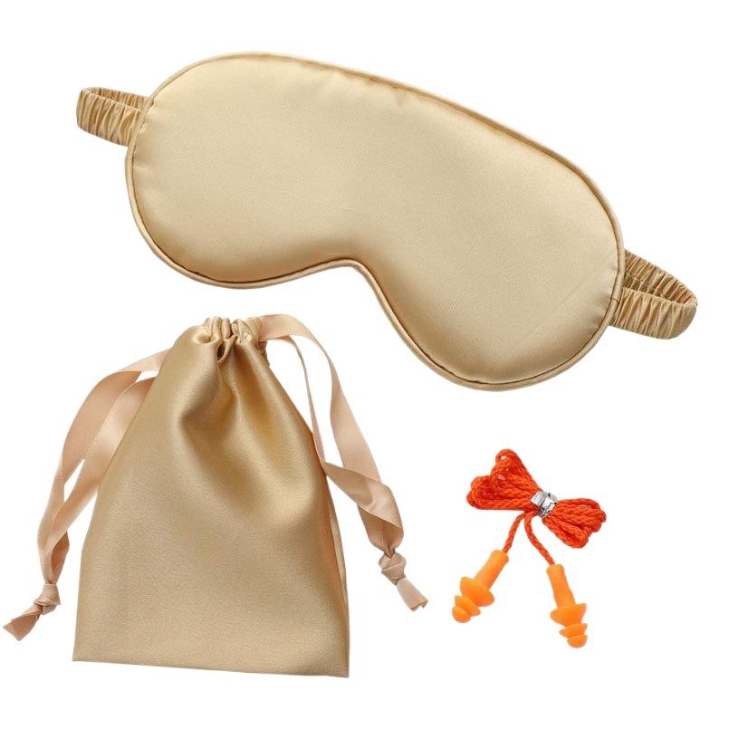 Traje de máscara de ojo de seda artificial Juego de 3 piezas tapones para los oídos gratis bolsa de tela máscara de ojo protectora diaria máscara de ojo de sueño de viaje de trabajo