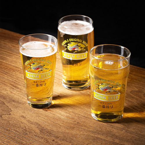 Kirin beer cup Japanese food shop glass craft beer cup Japanese style one-pressed draft beer cup commercial thickened cup with handle