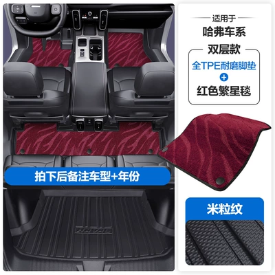 Suitable for Haval Big Dog Modelə uyğun ayaqaltı - please-leave-a-message-or-note-the-model-year-when-placing-an-order-rice-grain-pattern-tpe-door-sill-mat-red-starry-blanket-tpe-trunk-mat