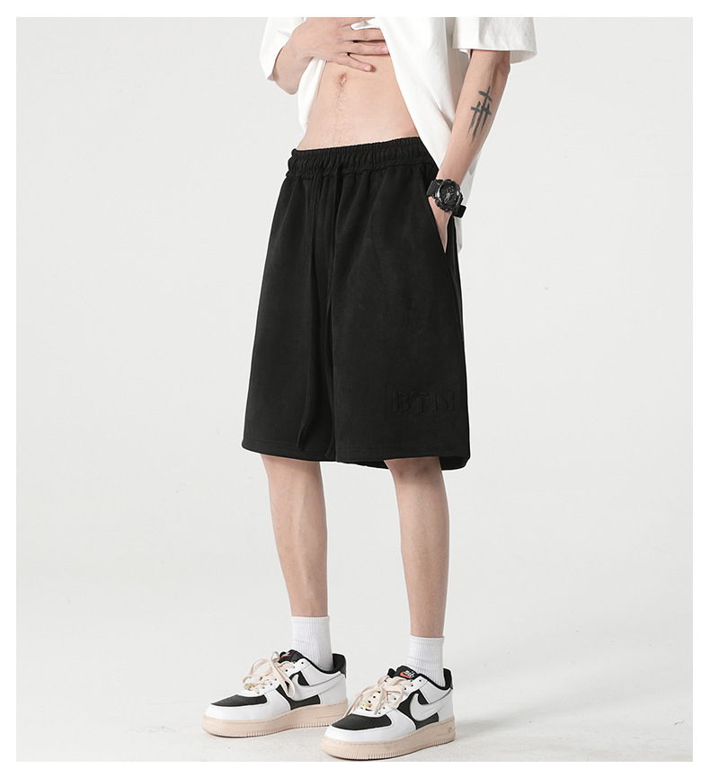 New summer casual shorts for men, suede loose stretch capri pants, American steel stamp straight-leg sport pants pic 12