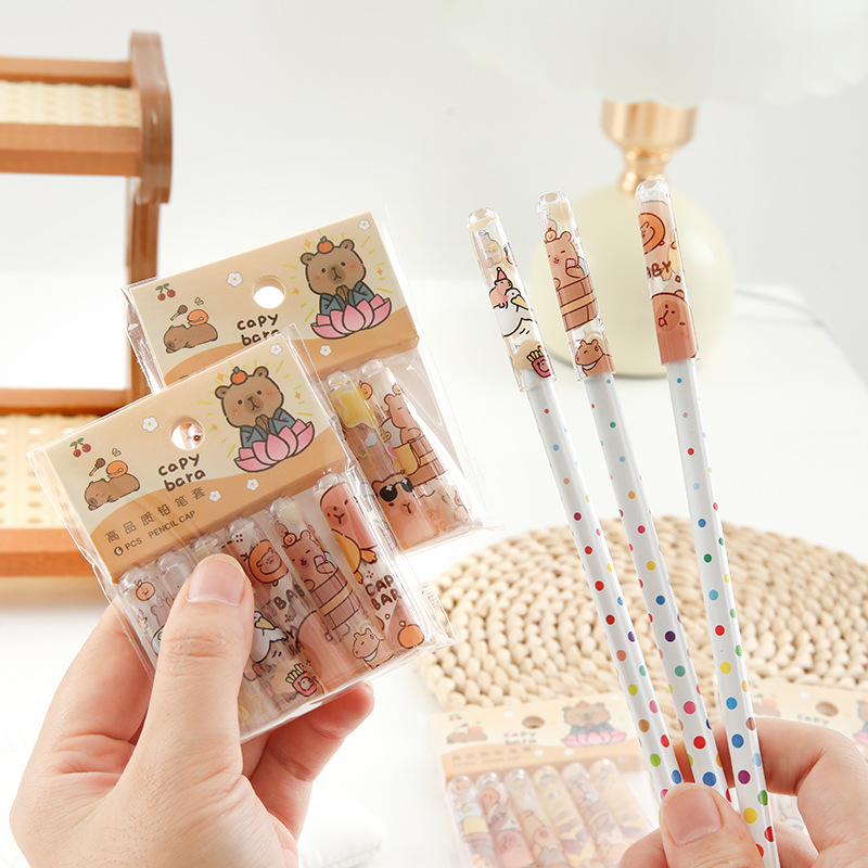 Capribala tapa de lápiz de alto valor facial lindo dibujos animados para estudiantes de madera extensor de lápiz cubierta de pluma
