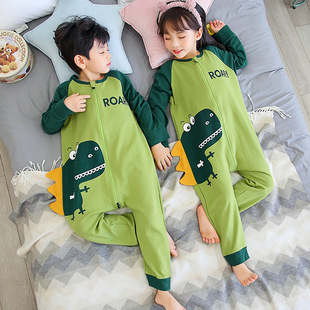 Children's One-piece Pajamas Boys' Pure Cotton Girls' Thin Spring and Autumn Cartoon Children's Long-sleeved Baby's Home Clothes