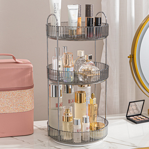 Double-Qing Wabi-Sabi Silver Dresser Multifunctional 3-Tier Storage Rack for Bathroom & Living Room, Rotating Design – Model 3428