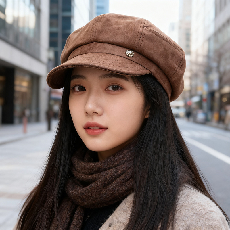 一帽多戴韩版时尚麂皮绒八角帽子女秋冬贝雷帽显脸小保暖前进帽潮|undefined