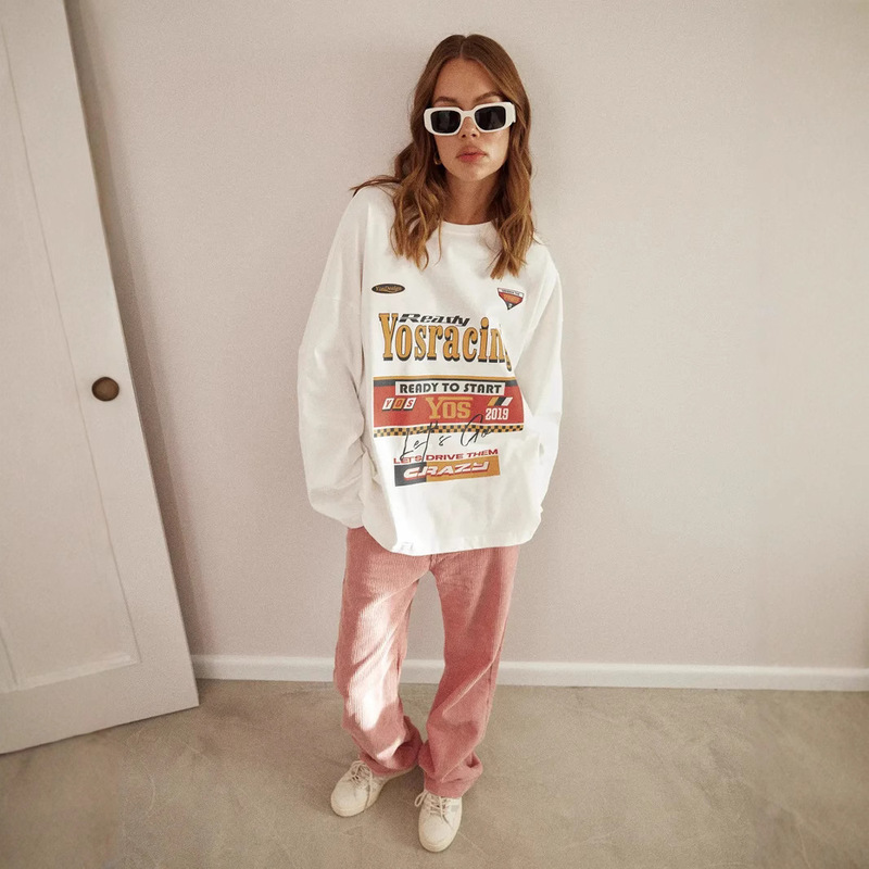 European and American Style Early Autumn Fashion Joker Personality Street 100 Heavy Cotton Long Sleeve T-Shirt Loose Base Shirt Trendy