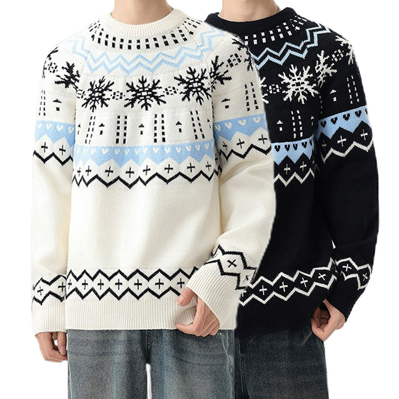 Explosiones transfronterizas de tamaño europeo gran tamaño Fair Island Jacquard jersey suéter hombre flocos de nieve Navidad otoño invierno fábrica de marea mayorista