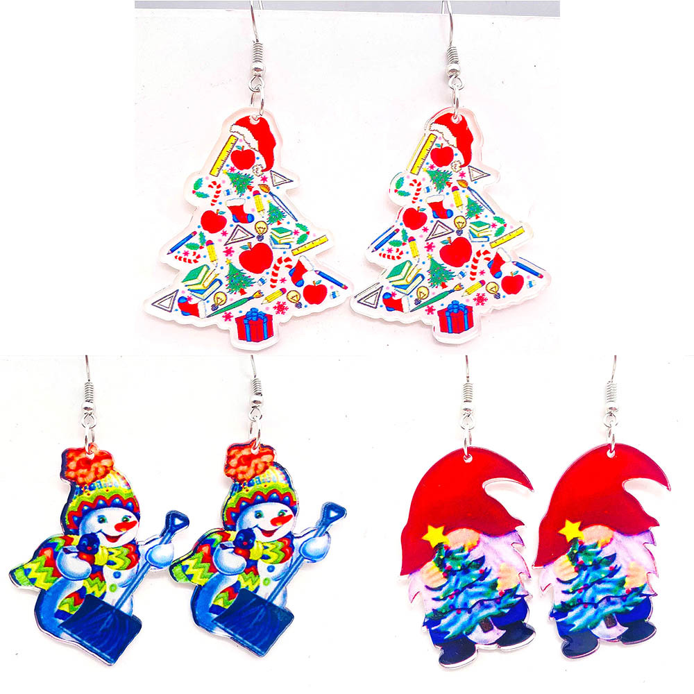 10g Weight Earrings Event & Party Supplies 1 Pair Christmas Cute Christmas Tree Doll Snowman Arylic Drop Earrings