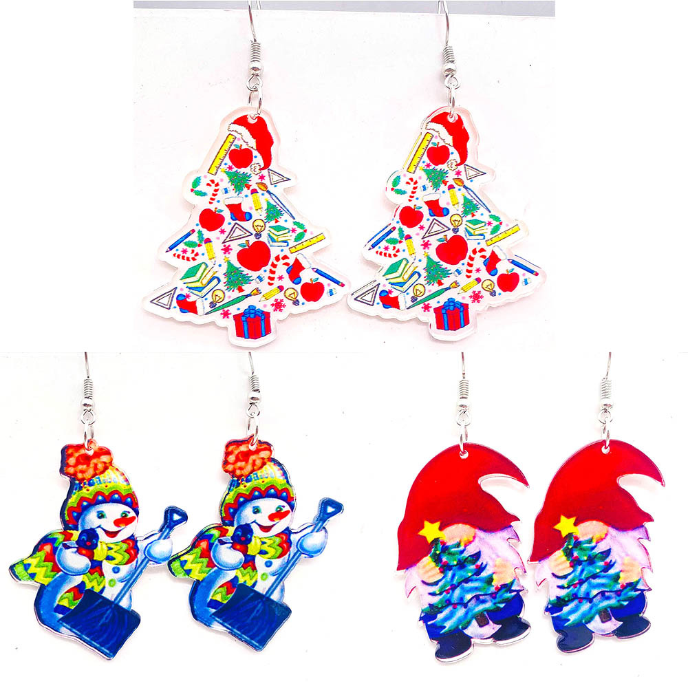 Wholesale Jewelry Cute Christmas Tree Doll Snowman Arylic Drop Earrings display picture 1