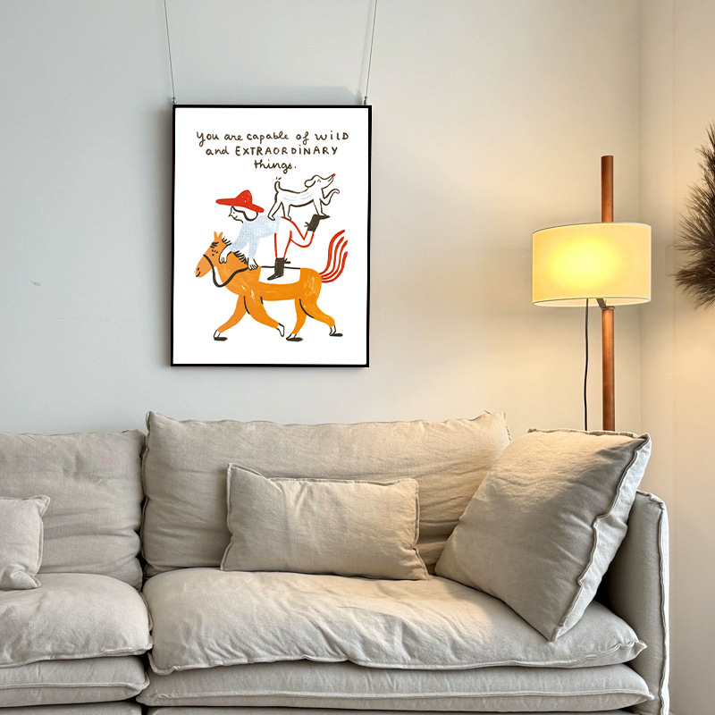 Cartoon Art Poster Living Room Background Wall Decoration Painting Simple Ins Entrance Mural Bedroom Bedside Warm Hanging Painting