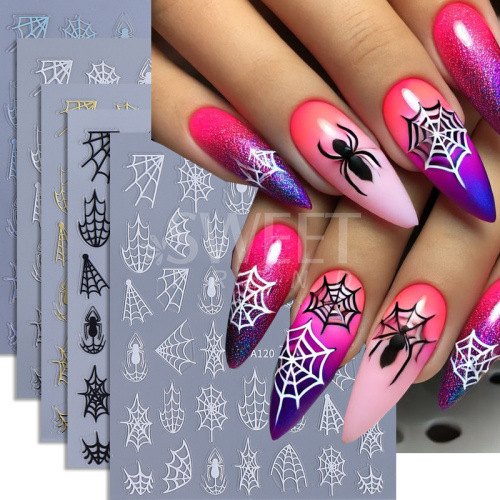 Cross-border explosions nail art stickers ins Halloween sweet cool dark spider web adhesive nail decals decoration wholesale