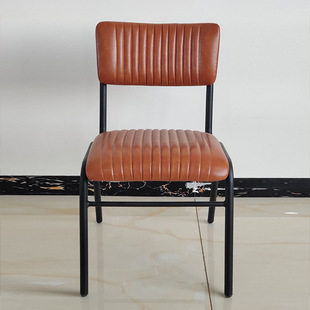 Retro American Industrial Style Restaurant Hotel Villa Apartment Project Custom Iron Art Leather Backrest Casual Chair Dining Cha