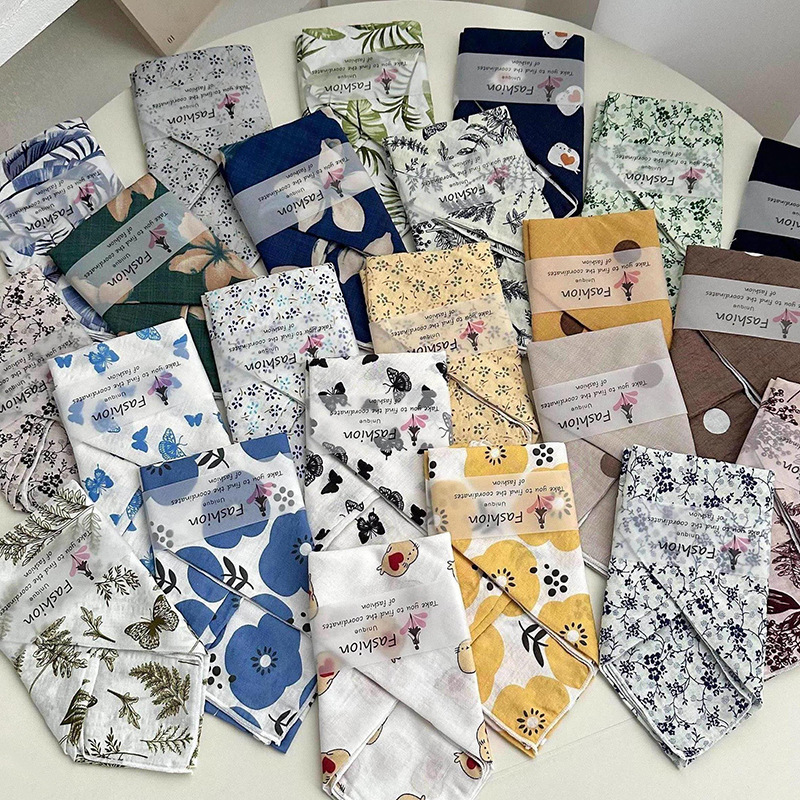 55 bufanda de seda, cinturón para el cabello, algodón y lino, bufanda cuadrada pequeña, arte coreano, moda de todo fósforo, primavera y otoño, nueva bufanda de temperamento, bufanda