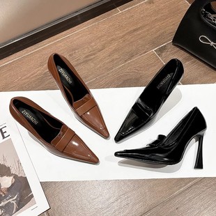 2025 New Vintage Pointed Royal Sister Elegant Single-layer Shoes Casual Business Black Thin Heel Patent Leather French High-heeled Shoes