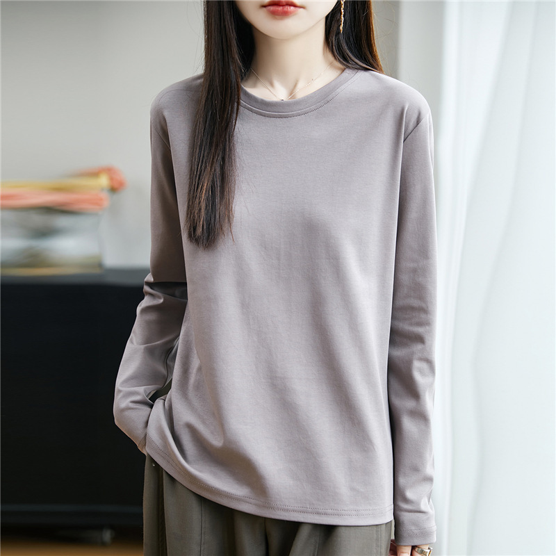 100纯棉针织打底衫女士圆领套头内搭上衣早秋新款休闲百搭风纯色|undefined
