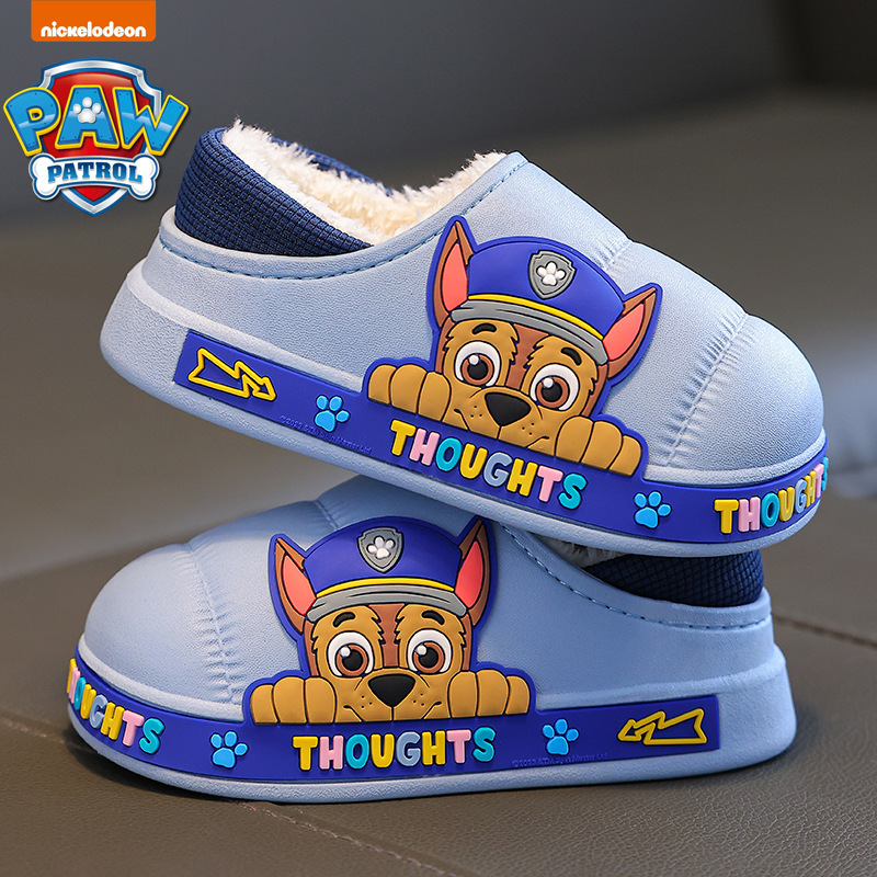 Paw Patrol Winter Children's Slippers for Boys and Girls, Cartoon Kids' Non-Slip Warm Cotton Shoes with Heel Cover, Suitable for Outdoor Wear