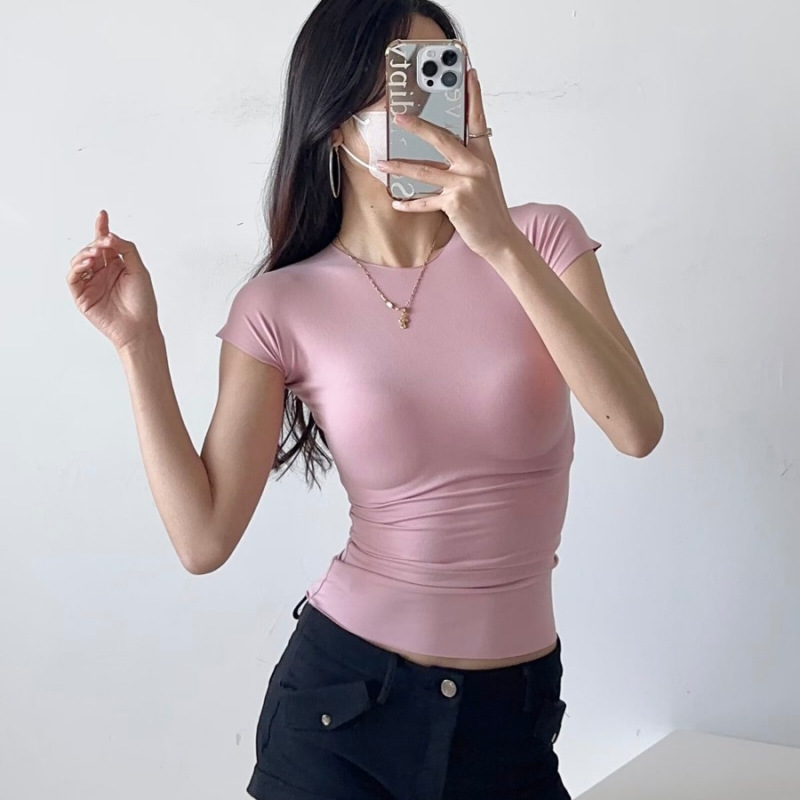 2024 New Summer Style One-Piece Simple Edgeless Brushed Slim Short-Sleeved Women's T-Shirt Top