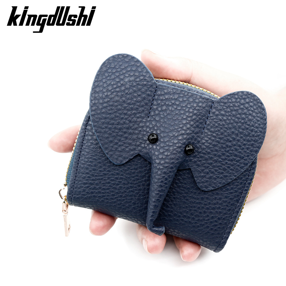 Nuevo lychee patrón corto órgano tarjeta titular ID bolsa lindo elefante multi-Tarjeta titular de la tarjeta monedero cremallera bolsa