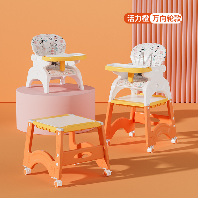 Silla de comedor para niños, mesa de bloques de construcción para bebés para uso doméstico, mesa de aprendizaje multifuncional, ruedas giratorias, silla de comedor desmontable, mesa y silla de juego
