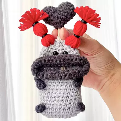 Car key bag, hand-woven big mouth monster car - gray-red-braid-universal-99-carfinished-product