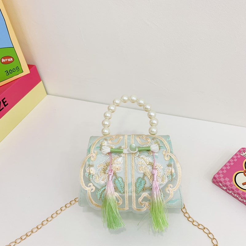 Niñas dulces perlas de aire extranjero bolsas de accesorios portátiles de estilo antiguo con bolsas de ropa de estilo chino niñas lindas bolsas de lápiz labial un hombro