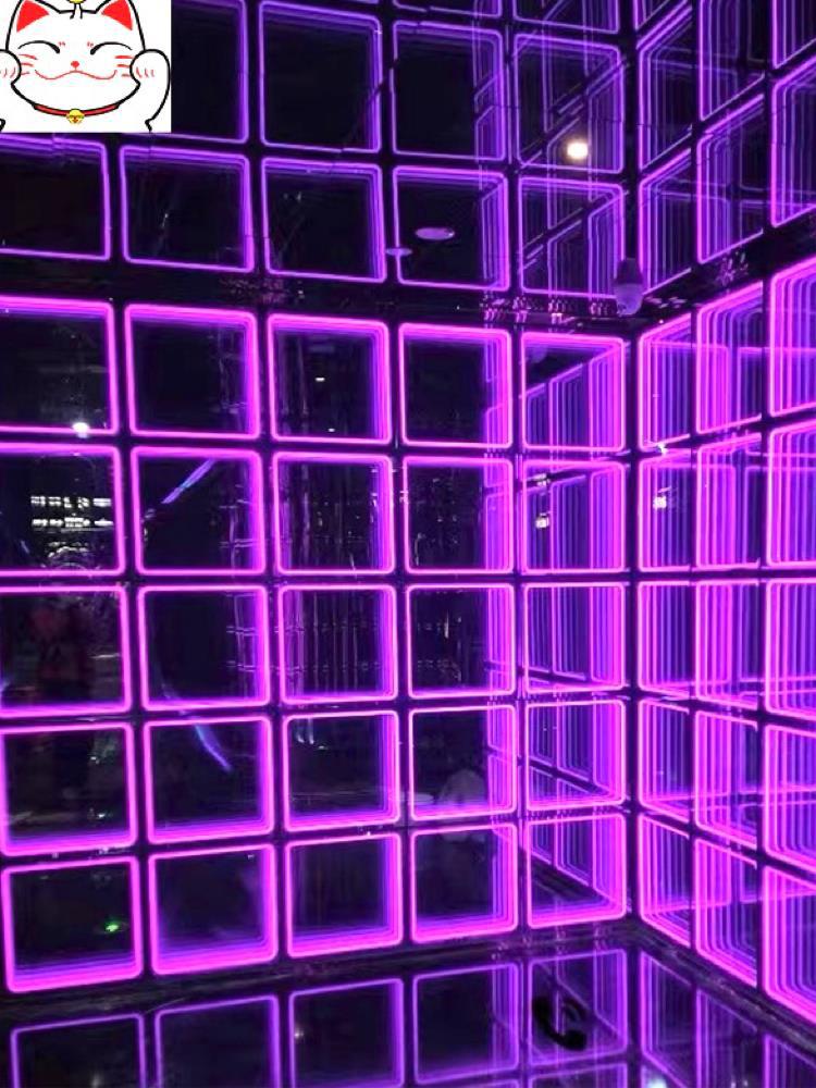 深渊灯千层镜霓虹灯发光字酒吧背景墙墙砖地砖镜隧道造型装饰