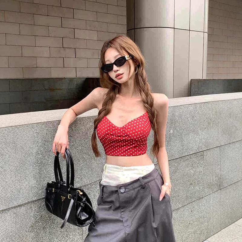 Sexy Spice Girl Strap Backless Camisole Vest Women's Summer Red Polar Dot with Chest Pad Short Tight Outer Wear Top Sexy Spice Girl Strap Backless Camisole Vest Women's Summer Red Polar Dot with Chest Pad Short Tight Outer Wear Top