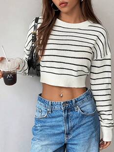 O 35919 Hong Kong style stripe knit base shirt ���L�l�yᘿ�