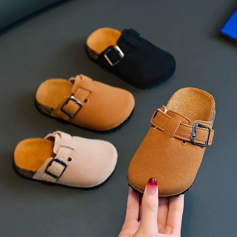 高质量新款儿童勃肯拖鞋复古时尚厚底外穿中小童防滑包头拖鞋女童