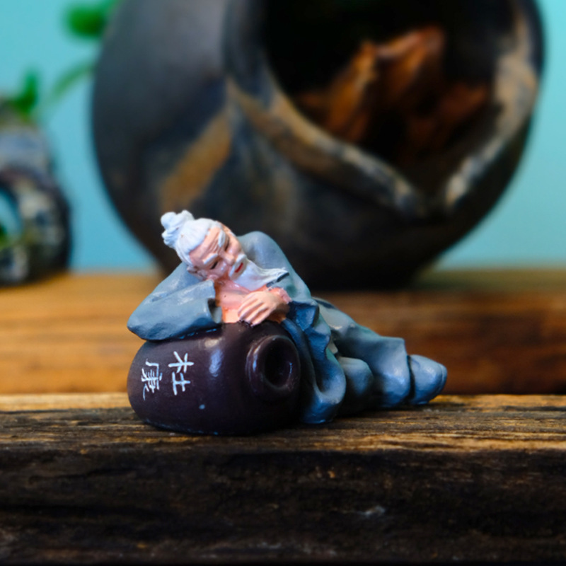 Nuevo tanque de método antiguo, paisaje de agua y tierra, piscicultura, musgo, adornos de figuras, micro paisaje, macetas de carne, accesorios de paisajismo, borracho