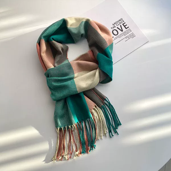 Children's scarf pink and green plaid