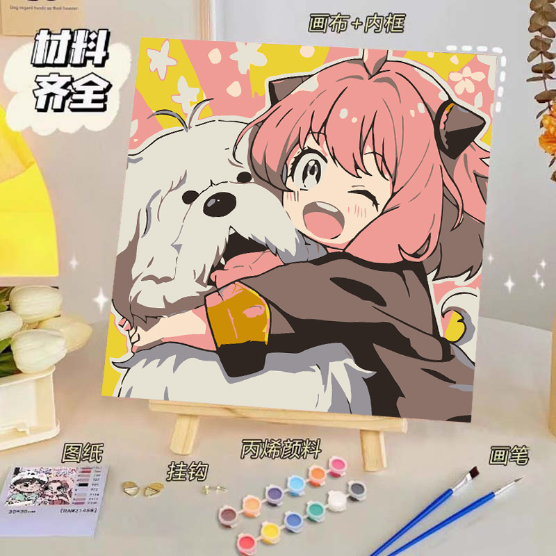 Pintura al óleo digital de bricolaje, dibujos animados para niños, pinturas para colorear hechas a mano, lindos puestos de animación curativos, comercio exterior transfronterizo