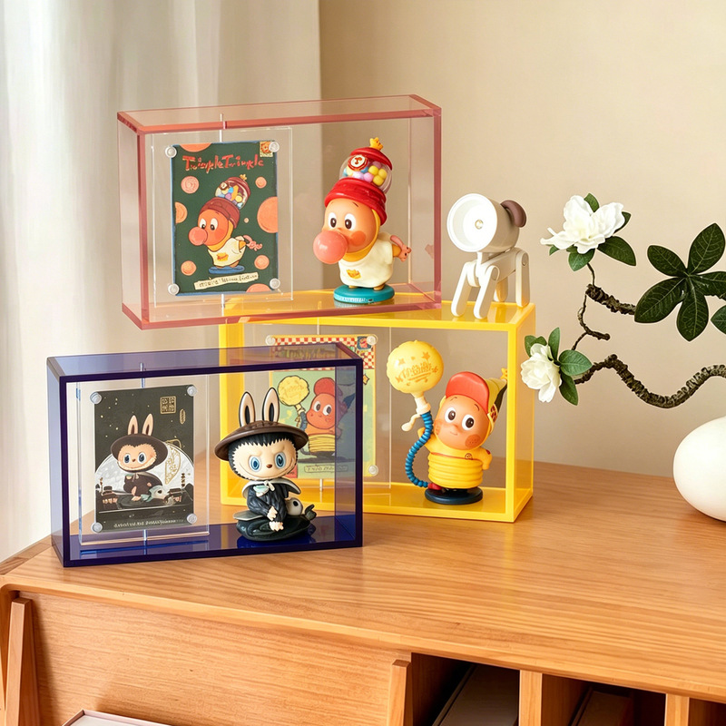 Acrylic Transparent Rotating Photo Frame for Blind Box Storage, Creative DIY Figurine Display Frame, Small 3D Display Stand