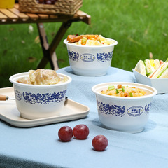 Beautiful Ya Disposable Round Blue and White Porcelain Food-Grade Household Takeout Packing Lunch Bowl