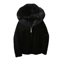 R 50290 Fur Collar Hooded Short Fur Coats ��ë����ñ�̿�Ƥ