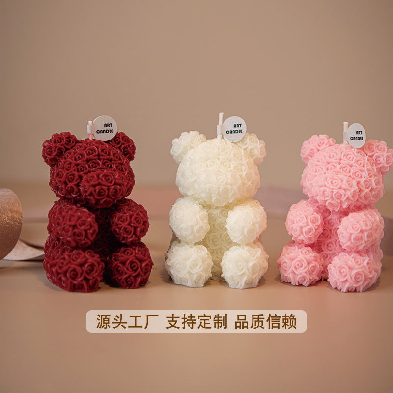 Vela de aromaterapia de oso rosa de alta gama de venta caliente transfronteriza Romántico y lindo Día de San Valentín Regalo hecho a mano al por mayor Regalo de mano