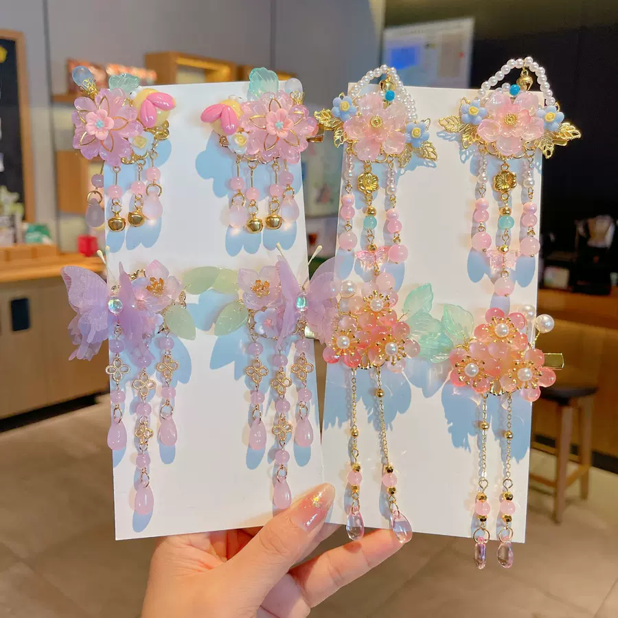 儿童古风汉服发夹发饰可爱头花流苏发夹发卡女童甜美国风古装头饰