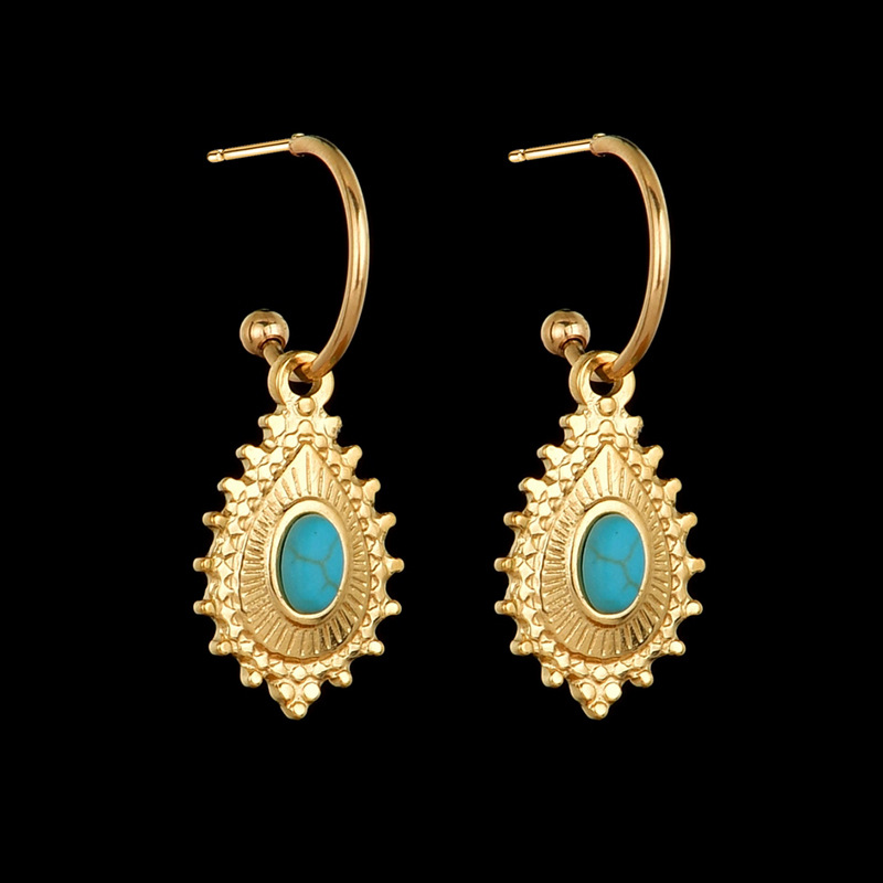 Retro Geometric Stainless Steel Drop Earrings Plating Turquoise Stainless Steel Earrings display picture 4