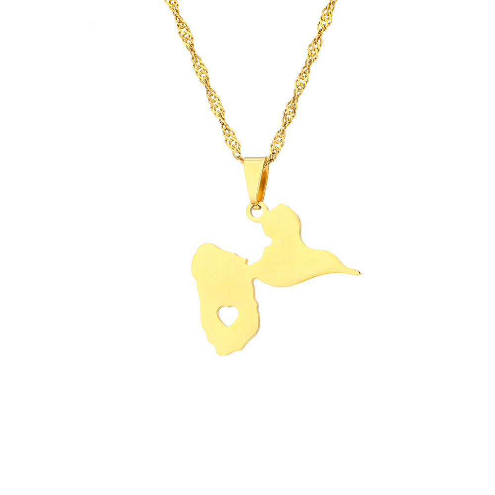 Map, Guadeloupe Map Pattern Wholesale Jewelry Vintage Style Map Guadeloupe Map 201 Stainless Steel 304 Stainless Steel Plating Pendant Necklace