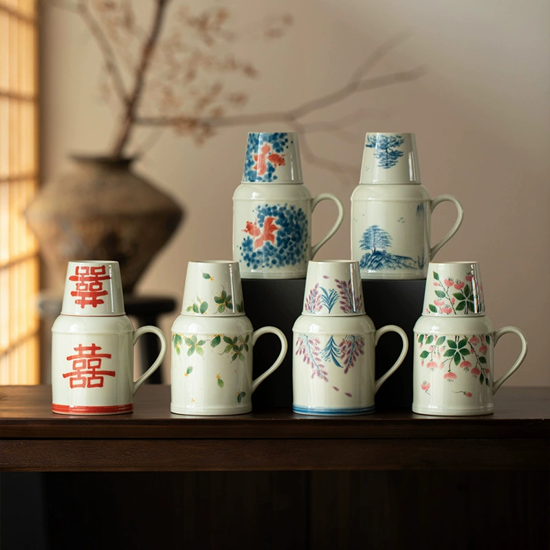 Capacious tea cup, retro ceramic teapot, hand painting