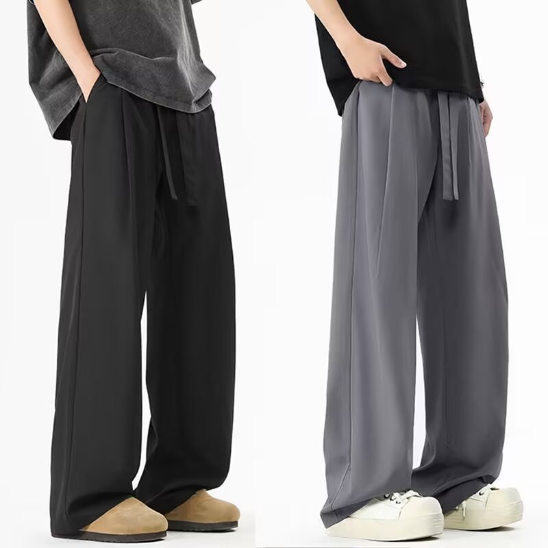 Ice Silk Wide Leg Pants Draps 2025 New Summer Thin Men's Casual Long Pants Sports Quick-drying Loose Straight